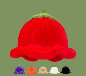 Sombrero <span class=keywords><strong>de</strong></span> cubo <span class=keywords><strong>de</strong></span> <span class=keywords><strong>tomate</strong></span> borroso cálido para mujer, trajes <span class=keywords><strong>de</strong></span> invierno, adelgazamiento facial y fotos con estilo, sombreros <span class=keywords><strong>de</strong></span> cubo - Product Image 1