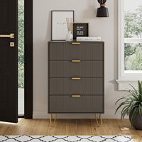 Commode de rangement haute moderne à 4 tiroirs, réglable, avec pieds en métal doré, pour chambre et salon, rayures grises