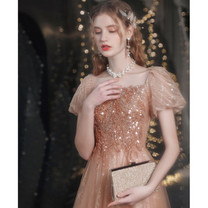2025 nuovo stile principessa manica a sbuffo splendida moda di alta qualità oro Champagne abito <span class=keywords><strong>da</strong></span> <span class=keywords><strong>sera</strong></span> di vendita calda - Product Image 2