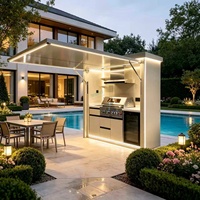 Robuste All-in-One 304 Edelstahl Outdoor-Kücheninsel mit Spüle, Smart-TV, Dunstabzugshaube, Weinkühlschrank, Wetterfest