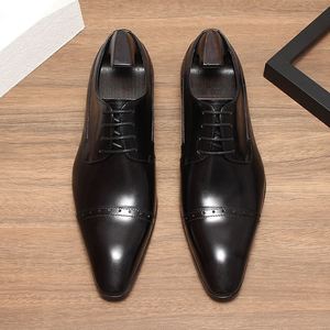 Top Luxury Designer New Arrival Men Genuine Leather <b>Pointed</b> Lace-Up Formal Shoes Wedding Oxfords Dress Shoes Custom Lightweight - Product Image 4
