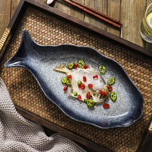 Fish Shape Creative Promotional Hand Paint Serving Ware Platter Stoneware Fish Plate
