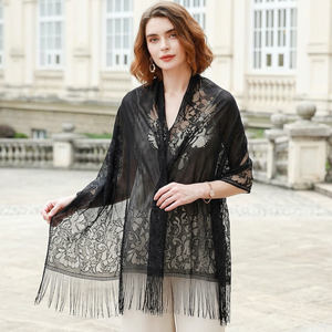 Women's Elegant <b>Black</b> Sheer Sparkle Cashmere Winter Cape Shawl Evening Party Shoulder Wrap Cover Lightweight Anti-Bacterial - Product Image 2