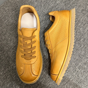 Genuine <b>Leather</b> Hollow-Out Breathable Casual <b>Sneakers</b> Low Heel Front Laces Solid Color Youth Walking Style Shoes - Product Image 3