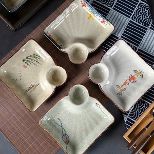 Simple <b>Ceramic</b> Sushi Dumpling Snack <b>Plate</b> with Sauce Dish Square Dessert Fruit Sushi Fries Serving <b>Plate</b> - Product Image 3