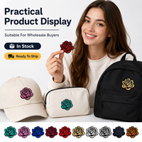 Lot de patchs thermocollants brodés faits main, motifs floraux rétro, emblèmes de roses scintillantes, 10 couleurs, autocollants en tissu pour casquettes de camionneur, vente en gros