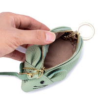 Porte-monnaie pour femme en cuir véritable souple, motif animalier de dessin animé, mini, mignon, avec fermeture éclair, style frais, pochette pour usage quotidien