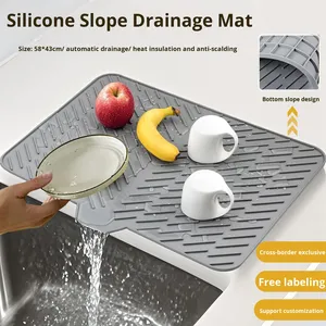 Tapete de Silicona Rectangular Grande Aislante para Secado, Escurridor Inclinado para Platos, Bandeja de Drenaje de Agua, Minimalista, Moderno, Sencillo, para Picnic o Bar - Product Image 2