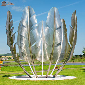 Magnifique conception de feuille d'artisanat en fil d'acier inoxydable grande sculpture de paysage - Product Image 3