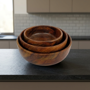 Bol à salade en bois d'acacia écologique, poli foncé, style vintage, pour les fêtes - Product Image 1