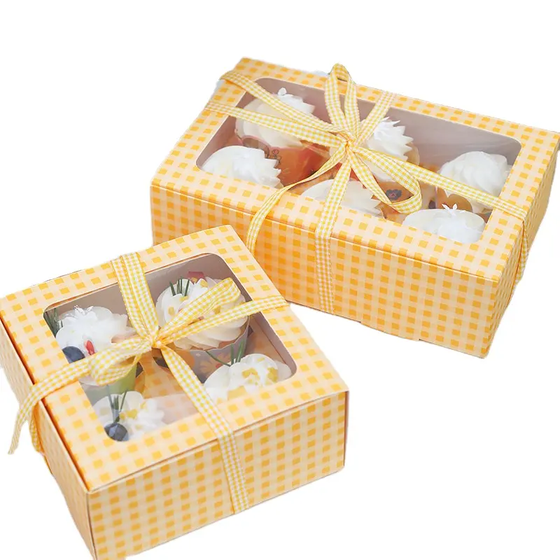 Backen Cookie Cupcake Bouquet Box und Verpackung Einzelne Mini-Boxen mit Fenster Kraft papier Hochzeit Weihnachten Custom 6 12 Löcher