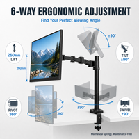 Support d'écran unique ergonomique OEM à mouvement complet, capacité de 19,8 lb, bras de moniteur unique VESA réglable pour écrans de 17 à 32 pouces