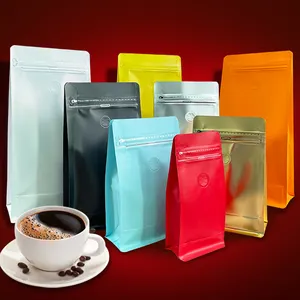 Nhà cung cấp cao guality tùy chỉnh bao bì Pouch đáy phẳng hạt cà phê bao bì Pouch với van và dây kéo