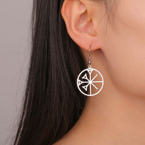 Boucles d'oreilles pour femmes avec symbole des anunnaki, symbole cunéiforme, pendentif Anu, acier inoxydable, mythologie sumérienne, bijoux - Product Image 4