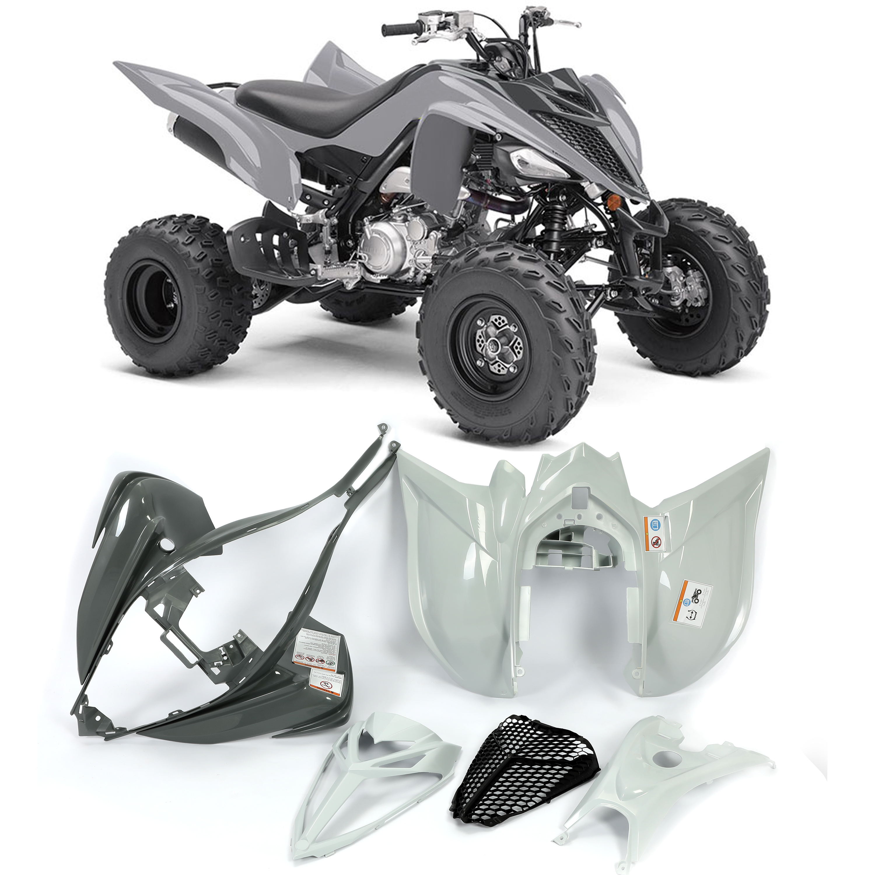 Kit Completo de Plásticos e Aletas YAMAHA Raptor 700 2006-2023 Cinza