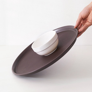 Double Swords Brown <b>Round</b> Square Pu Leather Abs Plastic Non Slip <b>Tray</b> Tea Coffee Fast Food <b>Serving</b> <b>Tray</b> Hotel Use - Product Image 2