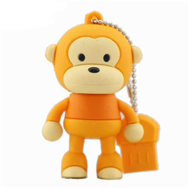 3D Cute Monkey Keychain USB Flash Drive 8GB Pendrive 32GB Memory Stick Custom Logo PVC Rubber USB Stick for Animal Lovers Gift
