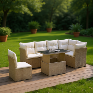 Ensemble de canapés de jardin en rotin beige 6 places, mobilier d'extérieur résistant aux intempéries, design contemporain - Product Image 2