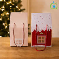 Sac cadeau en papier en forme de maison avec fenêtre et poignée en corde, emballage de Noël pour chocolats, bonbons, biscuits, pâtisseries, présentation de cadeaux