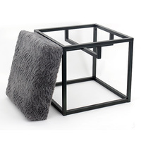 Tabouret repose-pieds carré en fausse fourrure de couleur grise, avec jambes de cadre en métal, nouveau design moderne 2020