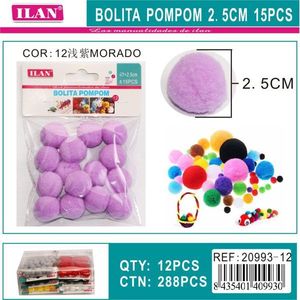 Palline Pompon ILAN 2,5 cm Viola 15 Pezzi per Decorazioni Artigianali - Product Image 1
