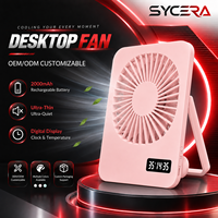 Ventilateur de bureau USB rechargeable, mini ventilateur de table portable, ultra fin, silencieux, avec horloge numérique et affichage de la température, OEM ODM