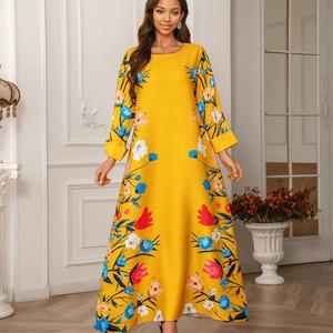 Vestido Largo Abaya Musulmán con Estampado de Oriente Medio y Pedrería, para Mujer, a la Moda - Product Image 2