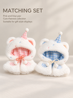 Vêtements pour poupées en peluche personnalisés OEM, cape mini 10 cm, tenue en fausse fourrure douce avec capuche oreilles de chat