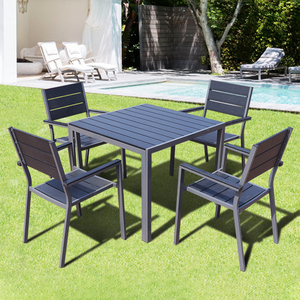 Muebles de <span class=keywords><strong>exterior</strong></span> 5 piezas aluminio plástico madera jardín patio <span class=keywords><strong>mesa</strong></span> y <span class=keywords><strong>sillas</strong></span> juegos de comedor ocio <span class=keywords><strong>mesa</strong></span> cuadrada - Product Image 2