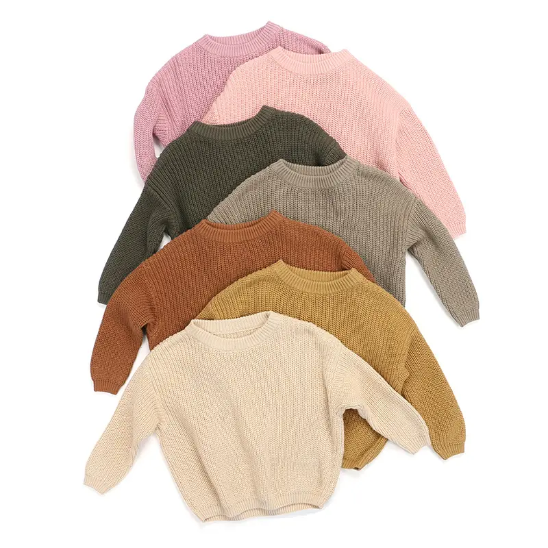 Wholesale Kids Pullover Sweaters Autumn Toddler Girls Sweaters Knitted Solid Simple Sweater Top