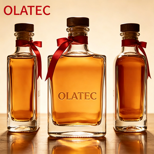 Bouteille en verre pour whisky, personnalisée, plate, carrée, pour liqueur, vodka, whisky, verre à shot, bouteilles d'alcool, spiritueux, 500 ml avec bouchons - Product Image 1