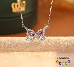 9 Colliers pendentifs papillon délicats en argent 925 avec cristal taille poire 3*5mm, plaqué or blanc, pierre naturelle, bijoux de créateur tendance - Product Image 2