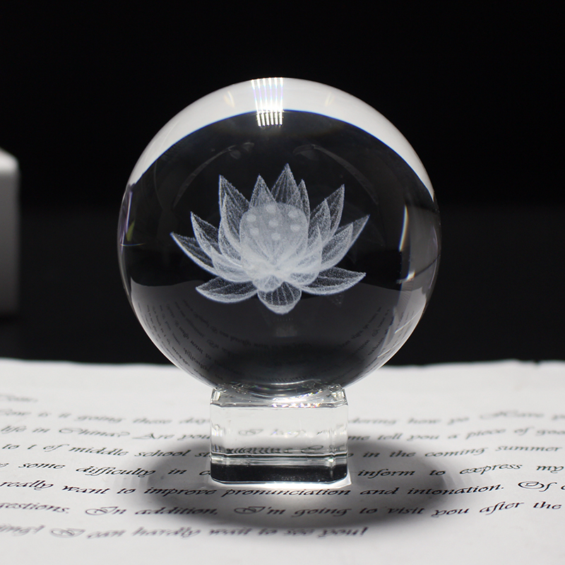 纯3d 激光莲花盛开雕刻水晶球寺庙装饰