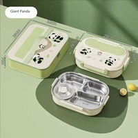 Boîte à lunch en acier inoxydable avec compartiments à motifs de dessins animés pour le travail et les étudiants, offrant un aspect de haute qualité.