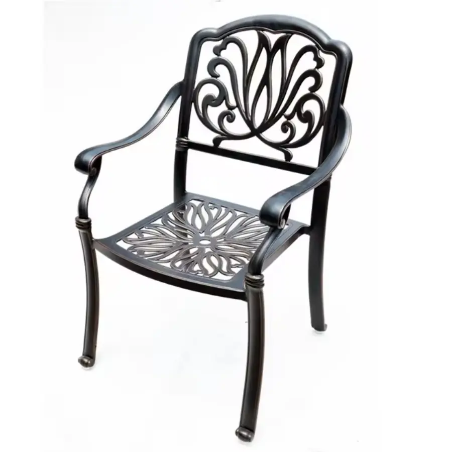 Luxury Design Metal Cast Aluminum Outdoor Cadiz collection Garden cast aluminum dining Chairs Furniture Set with cushions