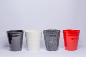 Modern Round Ribbed Plastic <b>Flower</b> <b>Pots</b> Decorative Indoor Plant Containers with Stone Effect & Glossy Finish Large Size - Product Image 5