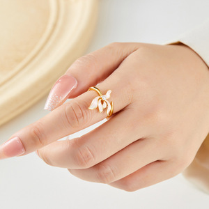 Flower Open <b>Ring</b> Gold Tone Enamel <b>Adjustable</b> Index Finger <b>Ring</b> Gift Jewelry - Product Image 2