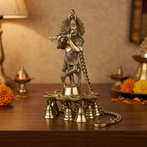 ตะเกียงแขวนคุณภาพส่งออก รุ่นพระกฤษณะ พร้อมกระดิ่ง ทำจากทองเหลืองทนทาน สำหรับตกแต่งบ้าน จากซัพพลายเออร์อินเดีย - Product Image 6