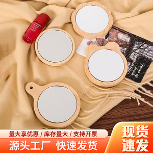 Portable Bamboo <b>Vanity</b> <b>Mirror</b> Mini Round <b>Makeup</b> <b>Mirror</b> With Glass Lens For Travel And Gift - Product Image 5