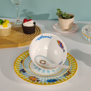6PCS Sea Fish Themed Fresh & Playful Ceramic Dinnerware <b>Set</b> - Product Image 2
