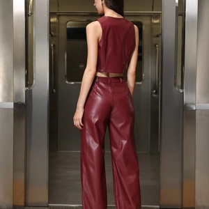 D & M mode tenues décontractées Streetwear Pu 2 pièces ensemble nouvelle mode tempérament sans manches Pu haut pantalon femmes deux pièces ensembles - Product Image 2