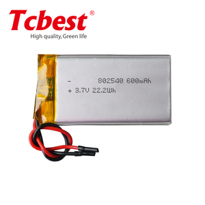 Tcbest <span class=keywords><strong>3</strong></span>,7 V 600mAh 802540 polymer Li-ion battery battery OEM accepted - Product Image 2
