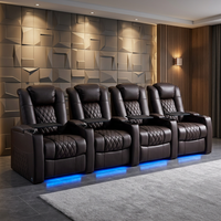 Moderne Heimkino-Sitzgruppe aus hochwertigem Vollnarbenleder mit 4 Sitzen, Dual-Motor, USB-C, Ablage und Stauraum