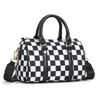 Sac Boston à carreaux pour femme, sac à main matelassé en nylon avec poignée supérieure, sac à bandoulière léger avec sangle réglable