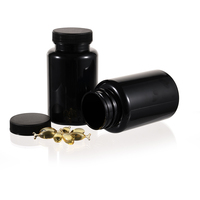 Bouteilles de pilules en plastique PET 225cc, flacon pour capsules, médicaments, suppléments vitaminiques, flacon noir, bouchon à vis noir, logo personnalisable