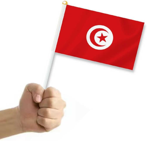 Producto de bandera pequeña promocional 14*21cm mano ondeando elección Túnez banderas con poste de plástico - Product Image 1