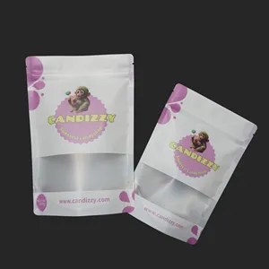 Pochette debout ziplock avec imprimé personnalisé anti-odeur de café 1g 3.5g 7g gélifiés comestibles bonbons emballage alimentaire sac en mylar avec fenêtre