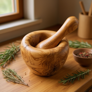 Mortero y pilón de madera de olivo de 12 cm para moler hierbas y especias - Product Image 3