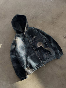 अनुकूलित उच्च गुणवत्ता वाले एसिड धोया विंटेज फीडिंग पीड़ित खिलाड़ी हुड जिपर डेनिम प्यूफ आस्तीन डेनिम पुरुषों की जैकेट - Product Image 3