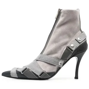 2024新款灰色麂皮休闲短靴厂家批发裸靴